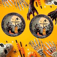 10pcs/20pcs/50pcs Halloween Disposable Paper Plate Set, Halloween Party Disposable Paper Plates, Cute Halloween 9-Inch/7-Inch Paper Plates, Paper Cups, Napkins, Suitable For Halloween Table, Halloween Party Decorations, Party Supplies - Multicolor - View 2