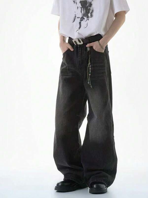 Hommes, style vintage Y2K délavé ample, ample, ample, ample, empilé