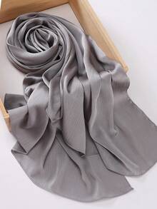 1pc Natural Crinkle Solid Color Headscarf Satin Hijab Women Head Wrap - Grey - View 3