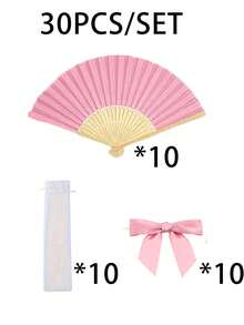 Bộ 3/15/30 chiếc, Bộ quạt quà tặng đám cưới màu xanh lá cây mùa hè, Quạt xếp nữ, Nơ xanh lá cây, Túi dây rút trong suốt, Trang trí tiệc cưới. Thích hợp làm quà tặng cô dâu, quà sinh nhật, phụ kiện chụp ảnh cho phù dâu, quạt mùa hè, đồ dùng sự kiện và tiệc tùng, túi quà tặng nhiều chiếc. - Nhiều màu - Xem 11