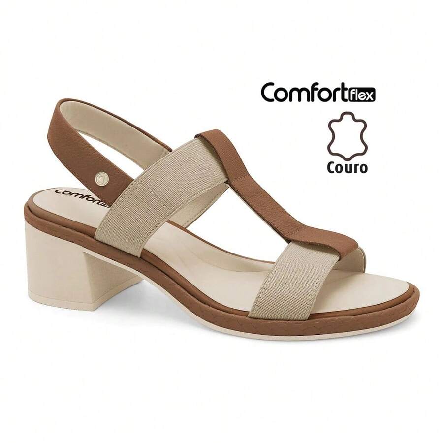 Women's Comfortflex Sandal With Block Heel, Elastic Straps, Genuine Leather, Anatomical Comfort - Toffe - Xem 1