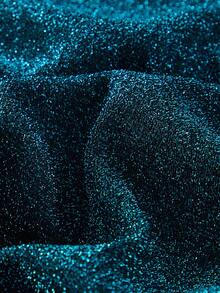 优雅正式派对亮片连衣裙，露肩，束腰，开衩，绿色中长连衣裙 - 墨綠色 - 查看 11