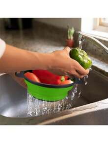 Coladores y filtros de alimentos, juego de filtros de agua plegables, perfectos para escurrir pasta, verduras y frutas en la cocina y durante los viajes, artículos de cocina para una máxima eficiencia en la cocina con estilos acogedores de otoño e invierno - Verde - Ver 7