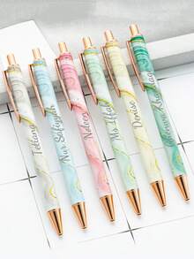 Pulpen Ballpoint Tombol Tekan Logam Marmer dengan Teks/Logo Kustom, Pola Cetak Transfer Panas, Pulpen Promosi Minimalis, Pulpen Membran Bunga Multi-Warna Kreatif, Dekorasi Kantor - MultiWarna - View 5