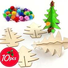 70pcs Handmade Wooden Painting Board Christmas Craft Set, DIY 3D Christmas Tree Coloring Wooden Slice Set, DIY Project, Creative Gift, Handmade Decor, Rustic Style Decor, Natural Wood, Durable Material, Painting Set, Wooden Decor, Craft, DIY Enthusiasts, Christmas Gift - Multicolor - View 5