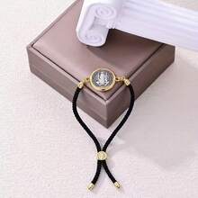 1pc 18K Gold Plated Zinc Alloy St. Benedict Medal Bracelet, Adjustable Red Cord, Christian Catholic Religious Accessory, Suitable For Women's Daily Wear, Ladies' Fashion Casual Woven Bracelet - Red - View 3