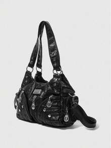 Autumn And Winter New Women's Shoulder Handbag, Women's Dark Motorcycle Handbag, Women's New Fashionable Big Bag, Elegant Women's Bag, Suitable For Daily Shopping, Commuting, And Giving Gifts To Friends - màu đen - Xem 3