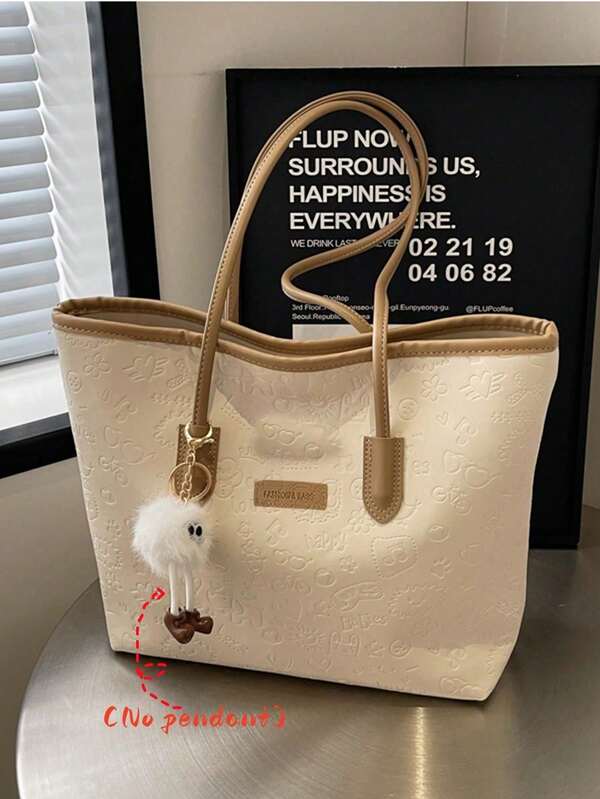 Bolso de hombro versátil y de moda de gran capacidad para mujeres, nuevo bolso de lona, diseño preferido, perfecto para la escuela, el transporte y las compras (sin colgante)