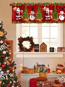 1 pieza Cenefa navideña con bolsillo para barra con diseño de Papá Noel, muñeco de nieve y árbol de Navidad, de poliéster, para decoración de ventanas en sala de estar, cocina y dormitorio, decoraciones festivas de invierno y Navidad para el hogar, 2025 Año Nuevo brillante 2026 Decoración de pared y hogar