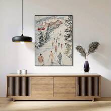 1pc Vintage Winter Ski Scene Watercolor Poster - Unframed, Scenic Snowy Landscape With Skiers And Gondolas, Ideal For Home Or Office Decor, Perfect For Christmas, Easter, Valentine'S Day, Anniversaries, And Beach Parties, Vibrant Wall Art For Indoor Or Outdoor Use, Winter Wonderland Decor Home Decor Christmas Decorations Room Decor