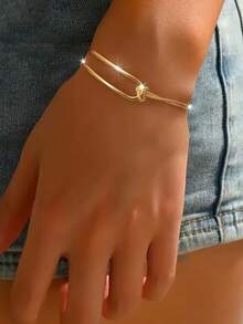 1件925纯银极简双层打结蛇骨手链，优雅饰品，独特设计，适合女孩/女士/女友/母亲，复古派对/约会礼物，日常佩戴，生日礼物 - 打結手鍊 - 查看 4