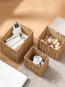 1/3 Pcs Desktop Storage Box - Handwoven Basket Set For Cosmetics, Keys, Snacks, Desk Storage, Living Room, Bedroom, Office Storage Suitable For Desktop Organization Retail Storage