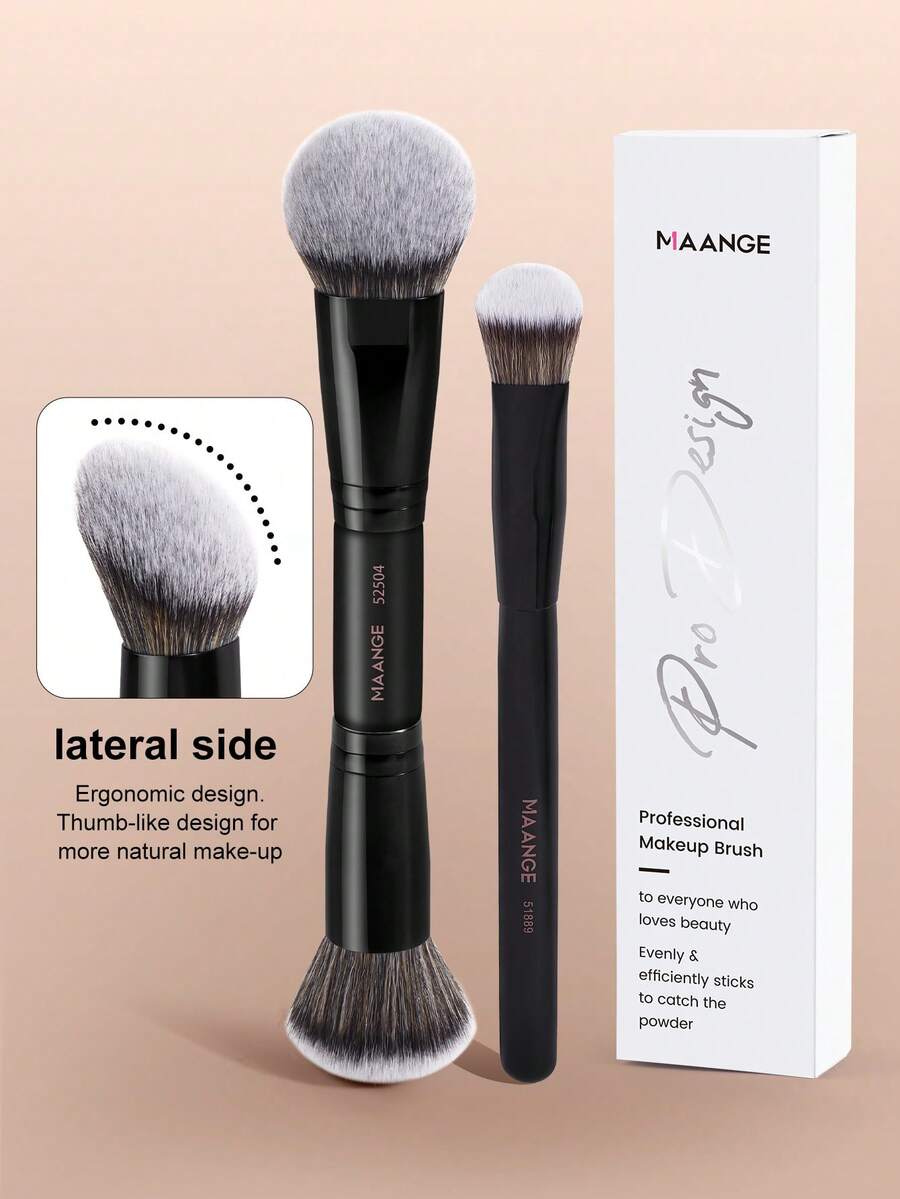 MAANGE 1/2/6件套专业双头化妆刷套装，质地柔软，多功能化妆工具，带纸盒，包括散粉刷、腮红刷、遮瑕刷、晕染刷、粉底刷、轮廓刷、眼影刷、化妆海绵，温和亲肤，适合所有肤质，是日常使用和旅行的理想之选，也是送给女性和女孩的绝佳礼物。 - 黑色 - 查看 1