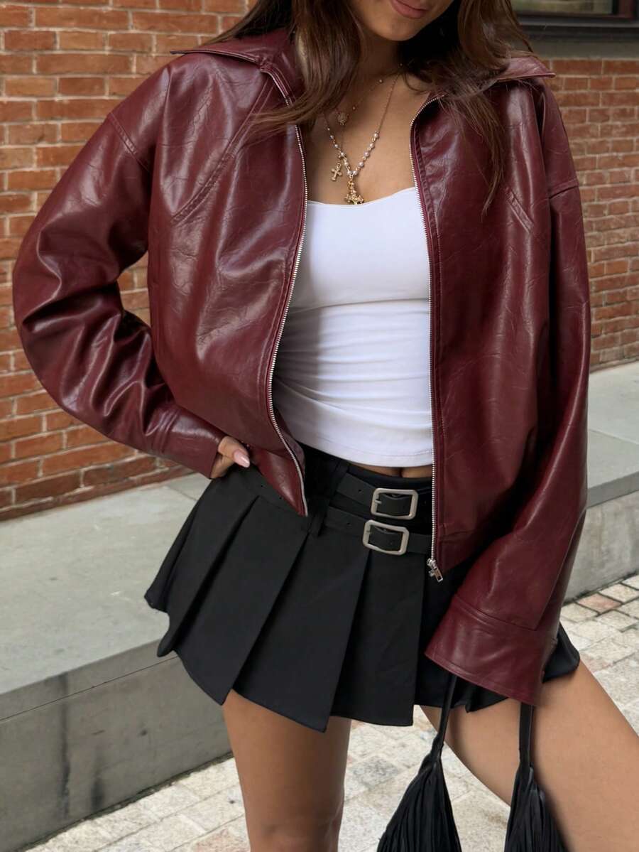 GLOpass Women's New PU Jacket, Loose Casual Autumn/Winter