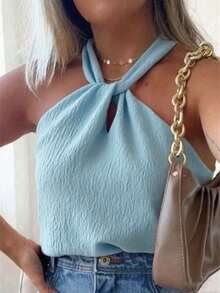 Jemmy Fashion Duna Tank Top With Lining Top Twist Front, Size P M G Gg, Has White Black Beige Blue Green Pink Orange - 淺藍色 - 查看 1