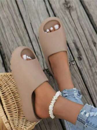 Women's Simple Comfortable One-Toe Plastic Slippers, Lightweight Waterproof Non-Slip Thick-Soled Sandals, Suitable For Bathroom, Dorm, Pool, Beach Wear