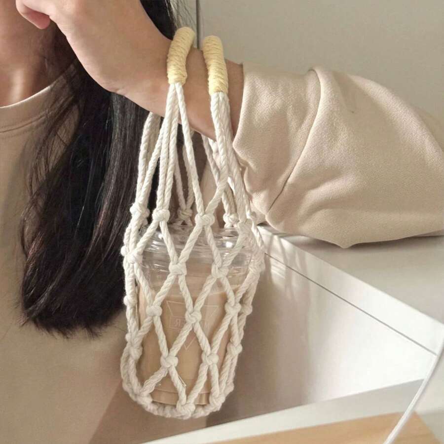 1 pieza Manga para taza de tela tejida a mano, posavasos universal con textura mate, apto para café, té, vino, almacenamiento multiescenario montado en la pared, se ajusta a botellas de 500ml, accesorio para taza fácil de limpiar y duradero