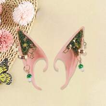 Halloween Cosplay Elf Ears Mushroom Flower Crystal Design Fairy Ear Accessories For Women Party Costume - 綠色 - 查看 4