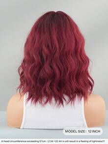 AKAKO 12 Inch Burgundy Short Wavy Wig, Water Wave Curly Bob Wigs With Full Bangs, Fluffy Synthetic Heat-Resistant Fiber Hair Halloween Costume Wig For Cosplay Wear, Music Festival, Carnival Party Use - Burgundy - View 4