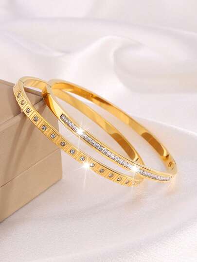 Camhanno Pair Of Exquisite Stylish Stainless Steel Delicate Bangle Bracelets – Ideal For Dating, Party Gathering And Daily Commute Occasions, Wonderful Gift To Show Sophistication