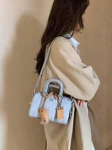 Ví nữ cổ điển họa tiết chữ cái màu trơn, kiểu dáng hình gối với hai quai xách, túi xách công sở thanh lịch, phù hợp cho mua sắm, đi làm, dự tiệc và các dịp khác. - Màu xanh lam - Xem 2