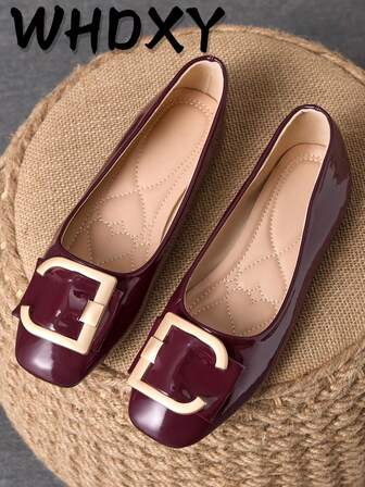 WHDXY 1 双女式学院风金属蝴蝶结方头一脚蹬平底鞋，法式方头休闲平底鞋，适合上班，搭配牛仔裤