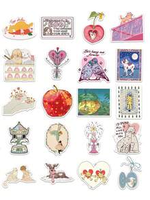 50pcs Cartoon Fantasy Dream Stickers, Cute Retro Aesthetic Sticker Set, Retro Watercolor Fashion Ins Stickers, Scrapbooking Stickers, Waterproof Vinyl Stickers, Bulk, Suitable For Water Bottles, Skateboards, Luggage, Laptops, Bumpers, Theme Party Supplies - Multicolor - View 5