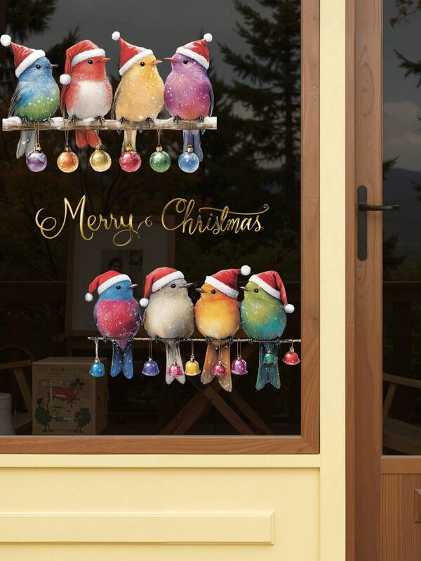 1-2 peças Adesivos de decoração de pássaros e pinheiros coloridos Adesivos de parede para decoração de Natal, adesivos de vidro decorativos para festas, adesivos estáticos dupla face visíveis, reutilizáveis, adequados para casa, banheiro, festa, loja, decoração de vitrine, decoração de parede Adesivos de parede Adesivos de parede Decorações de Natal Decoração de Natal. Decoração de Natal Decoração de Natal Árvore de Natal Presente Decoração de Ação de Graças Casamento Aniversário Decorações para presentes Decoração de festival de férias em ambientes internos Decoração de Halloween Decoração de parede Enfeites de Halloween