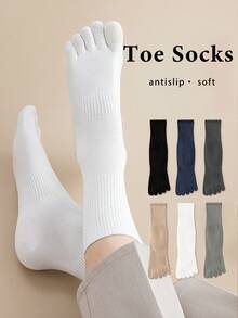 1 Pair Men's Five Toe Socks, Autumn/Winter Anti-Slip Moisture Wicking Odor Resistant Long Crew Socks, Multi-Color Versatile Mid-Calf Socks - Multicolor - View 10