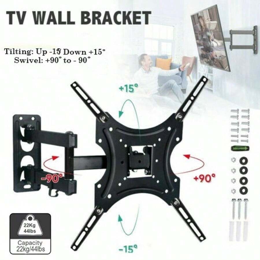 Full Motion TV Wall Mount For Most 26-55 Inch TVs, Articulating Arms Swivel And Tilt Tv Mount, Wall Mount Brackets Max VESA 400x400, Holds Up To 77 Lbs. - 黑色 - 查看 1