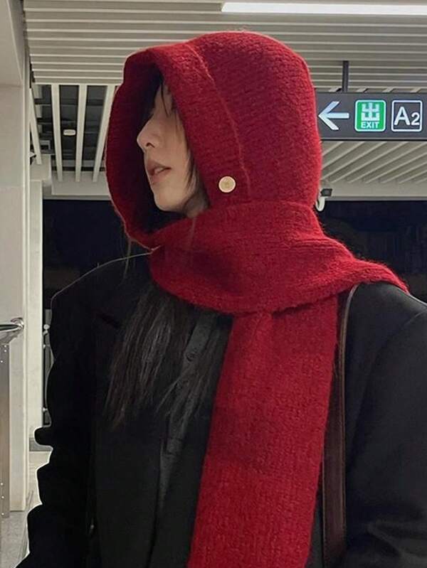 Women's Fashion Versatile Balaclava Hat, Knitted Hat Scarf Set, Autumn/Winter Outdoor Ear Warmer Beanie Autumn Decor