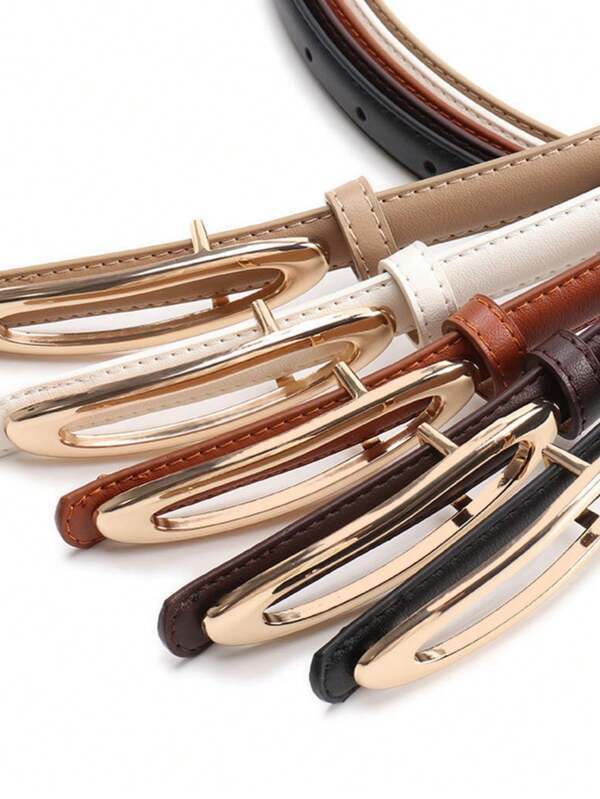 1 pièce Boucle de ceinture plate ovale dorée, minimaliste et polyvalente pour robes, jeans, femmes