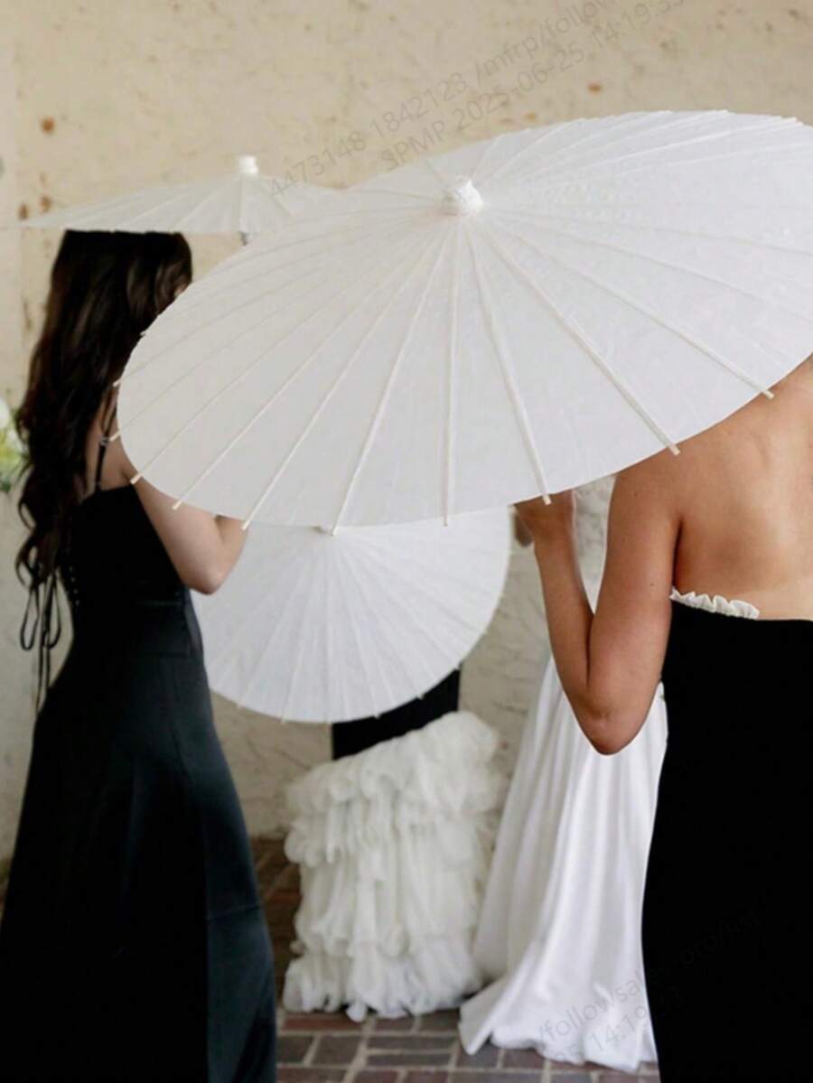 Wedding White Paper Umbrellas: Paper Umbrellas With Elegant Handles, Bridal Shower Supplies, Party Favors, Table Decorations, Antique Style Paper Umbrellas Diy, Blank Graffiti Painting Umbrellas - Multicolor - View 1