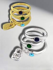 Bộ 1 nhẫn đính pha lê nhiều màu mạ bạc sang trọng nhiều lớp, quà tặng cho phụ nữ dự tiệc, lễ hội âm nhạc, sinh nhật - nhẫn - Xem 8