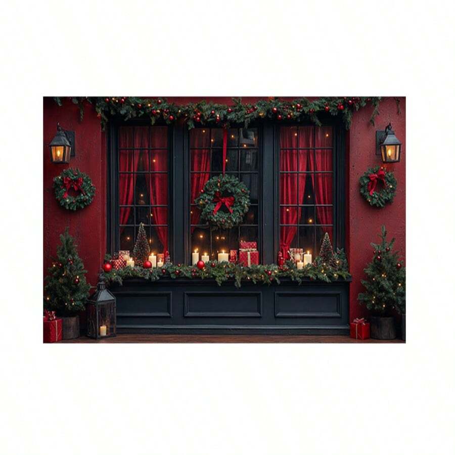 Horizontal Photographic Background For Photo Shoots Sublimated Fabric 3D Fireplace Garland Realistic Christmas Scene 2.20x1.50cm - FF-3259 - 查看 1