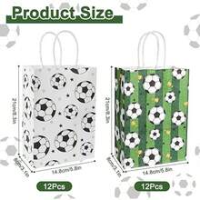 4/12/18 pièces Sacs cadeaux en papier kraft imprimés de motifs de football, convenant pour les fêtes sportives. Sacs fourre-tout en papier kraft imprimé pour l'emballage de cadeaux, la rentrée scolaire, les événements sportifs, les anniversaires, les fêtes à thème football