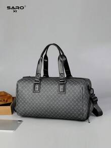 saroxi 1pc Men's Weekend Duffel Bag, Large Capacity Tote Bag, Casual Sports Handbag With Shoe Compartment, Suitable For Travel, Commuting, PU Leather, Black, Outdoor Camping Fitness Gifts