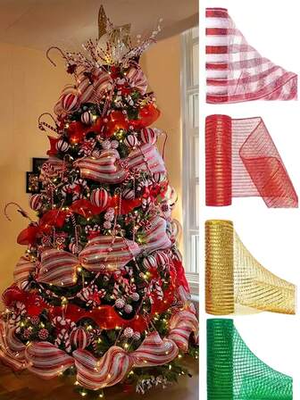 1pc 10-Yard Christmas Tree Decoration Mesh Ribbon, Polypropylene Mesh Ribbon Christmas Wreath Wreath DIY Handicraft Gift Packaging Ribbon, Multiple Colors Available, Suitable For Christmas Decoration, Christmas Tree Decoration, Christmas Gifts, Wreath Bow Decoration, Gift Packaging And Gift-Giving Home Decor Christmas Decorations Room Decor Winter
