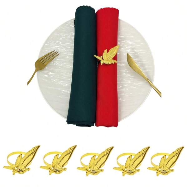 1/6pcs 18K Gold Plated Stainless Steel Eagle Pattern Napkin Rings, Tabletop Decor For Hotel, Wedding, Birthday Party, Christmas, Halloween