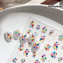 Reusable Self-Adhesive Nail Stickers - Shimmery Moire Fantasy Space Theme, Cartoon Colorful Balloons Dot Design, Unscented, For Women, Festival Celebration - 彩色 - 查看 2