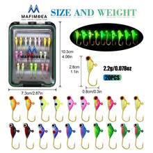 MAFIMOEA 20 piezas Juego de señuelos de pesca de hielo que brillan en la oscuridad, caja de almacenamiento exquisita y conveniente, mejor accesorio para la pesca de invierno, adecuado para percas y black bass del norte