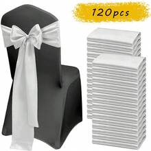 120PCS Satin Chair Waistband Bows Universal Chair Sashes, Suitable For Wedding Receptions, Restaurant Banquets, Parties, Hotel Event Decorations (7 X 108 Inches) ... - 白色 - 查看 7