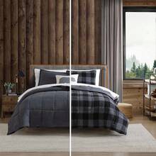 Twin Comforter Set, Microsuede Bedding With Soft Plush Faux Shearling Reverse, 2 Piece Bed Set With Matching Pillowcase (Cabin Plaid), Luxury Cozy Bed Linens - Grey - View 9