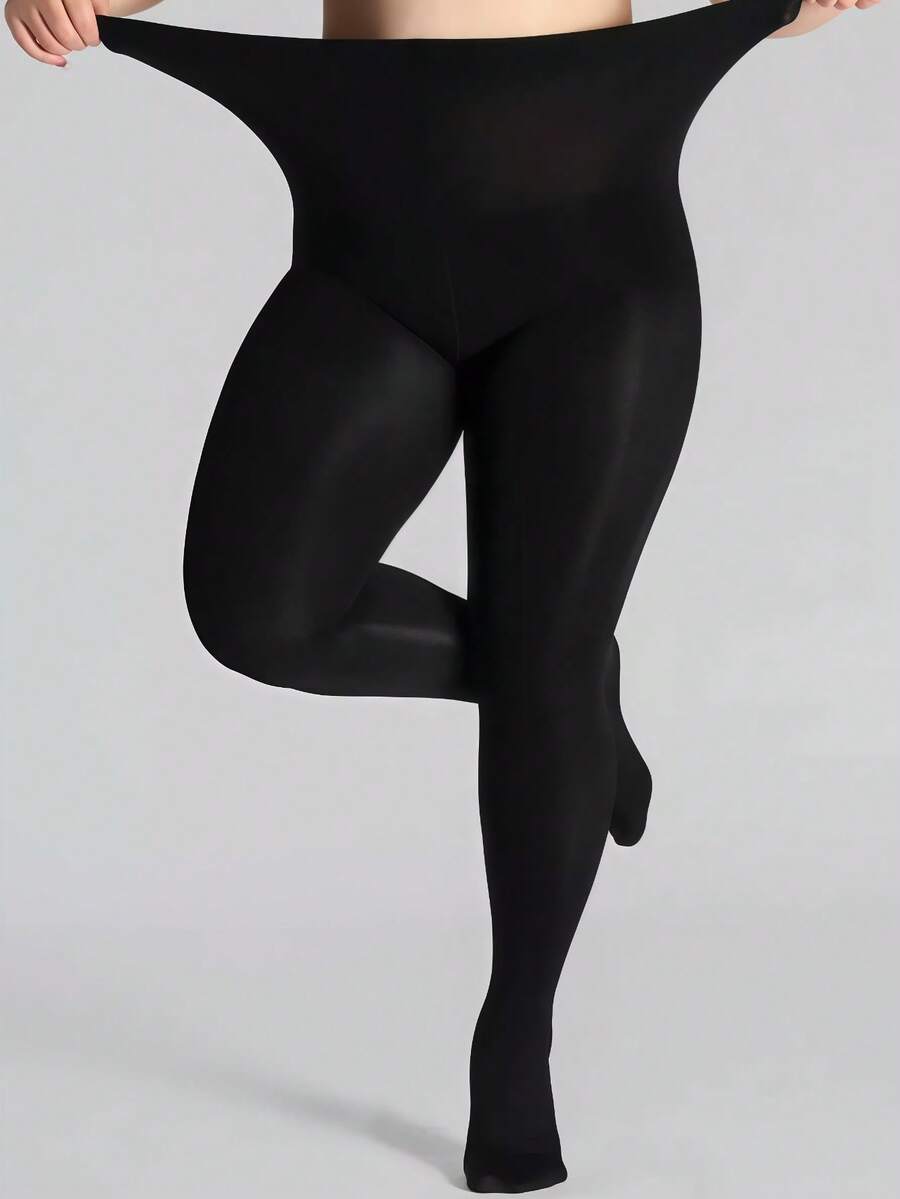 1 buah Stoking Hitam Ukuran Besar dengan Elastisitas Tinggi, Stoking Wanita Kepadatan Tinggi, Polos Mengkilap, Tahan Gores, Cocok untuk Pemakaian Sehari-hari, Hadiah Natal - Hitam - View 1