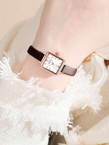 ROMITIME 1 buc ceas impermeabil cu strasuri cadran pătrat curea din piele confortabilă modă business lux sportiv clasic simplu casual stil mecanic automat cuarț ceas potrivit pentru Halloween, Crăciun, Ziua Tatălui, studenți, festivaluri, întâlniri, afaceri, zilnic, cadouri