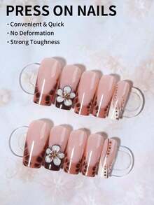 24Pcs 3D Three-Dimensional Gelnail Makes Flower Nails With Small Steel Ball Design Square French Tip Press On Nails Medium Perfect Fit Acrylic Fake Nail Set, Include :1Pc Jelly Glue And 1Pc Nail File,Easy To Wear 3D Flower Gelnails French Tip Press On Nails Art For Woman Girl Daily Work Wear Rave Party Use Nail Supplies NailsChristmas Press On Nails Short Square Fake Nails With Snowflake Design Red White Lines Curve Nails Press On White Red Glitter False Nail Reusable Holiday Stick On Nail For Women Manicure 24Pcs Include: 1pc Jelly Glue And 1pc Nail File, Christmas Nails Nails For Ladies Daily Wear And Holidays - 彩色 - 查看 4