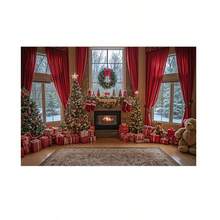 Horizontal Photographic Background For Photo Shoots Sublimated Fabric 3D Fireplace Garland Realistic Christmas Scene 2.20x1.50cm - FF-3261 - 查看 1