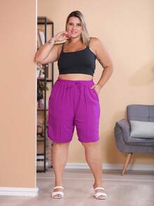 2-Piece Women's Bermuda Shorts Plus Size Duna Fabric Comfortable Fashion Kit - Preto e Fucsia - 查看 5