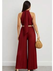 Pleated Jumpsuit For Weddings And Special Events - 紅木色 - 查看 2