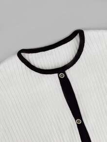 Autumn/Winter Fashion Women's Wear Elegant And Sophisticated Black And White Contrast Knit Two Pieces Set Round Neck Long Sleeve Essential Two Pieces Set Business Casual Women's Wear Autumn Two Pieces Set Autumn Sweater Autumn/Winter Women's Wear Autumn/Winter Women's Wear Autumn Clothing Office Knit Cardigan Two Pieces Set New Year White Knit Two Pieces Set Women's Christmas Attire - Black and White - View 5